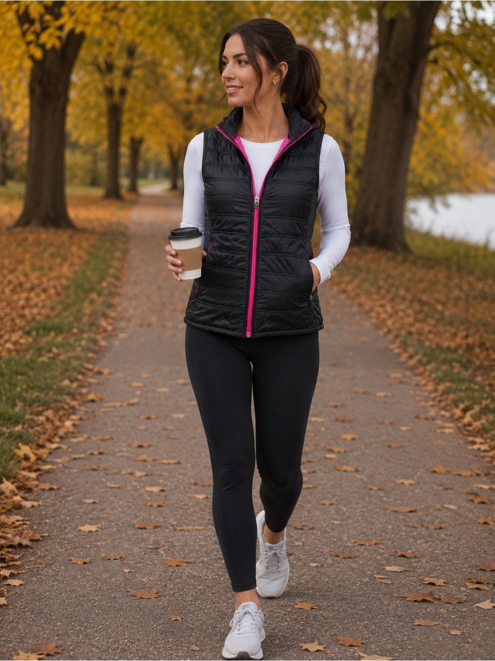 Ralph Lauren Women’s Black Puffer Vest with Pink Trim - Lightweight Layering
